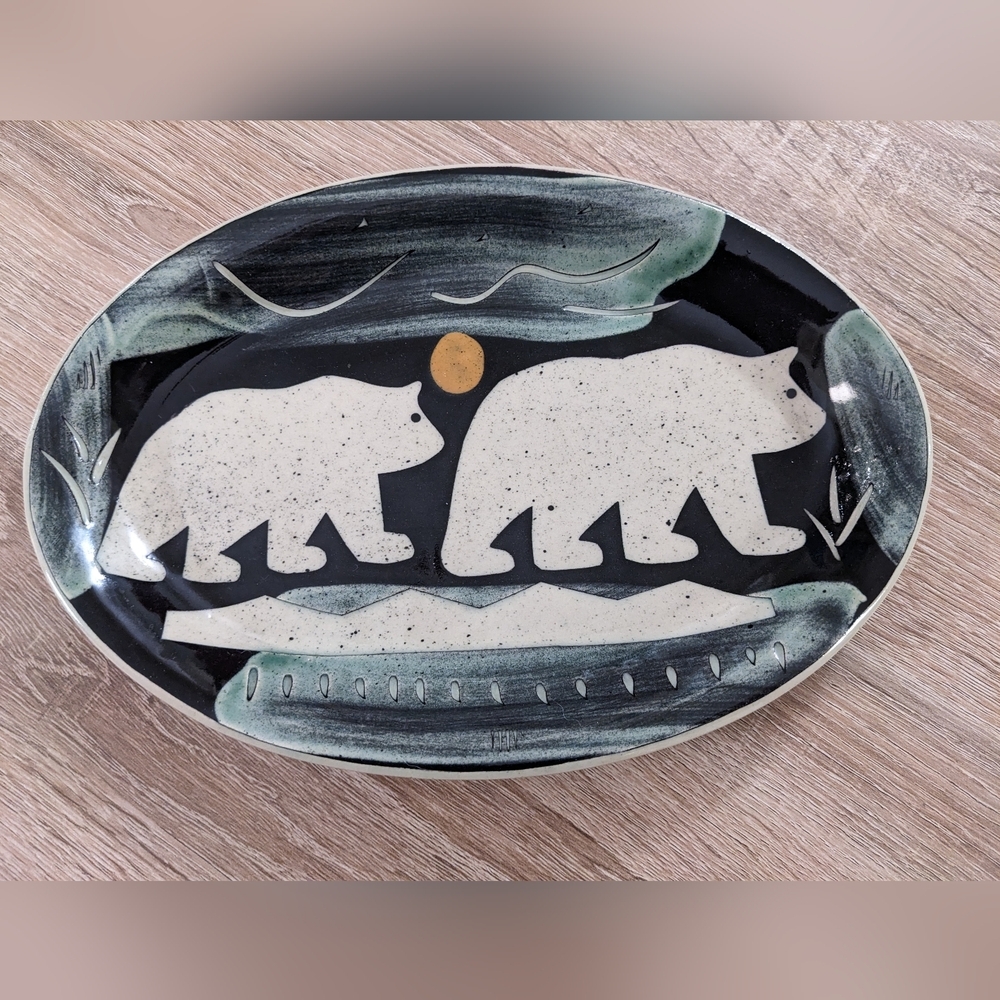Lisa Marshall Art Pottery Polar Bear Plate Embossed Artisan Montana Alaska North